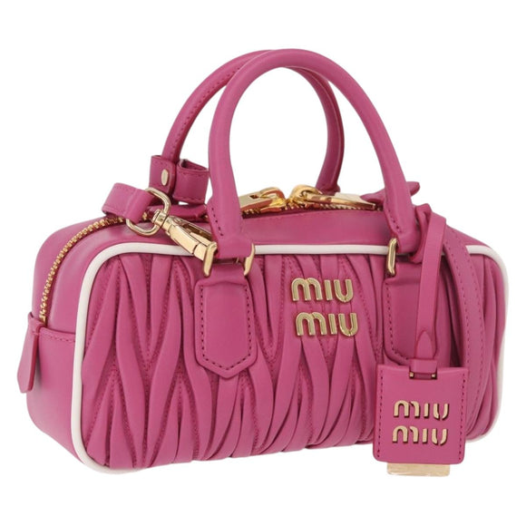 Miu Miu Matelasse Arcadi Small Hand Bag Leather 2way Pink Gold Auth 189560SM