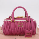 Miu Miu Matelasse Arcadi Small Hand Bag Leather 2way Pink Gold Auth 189560SM-12