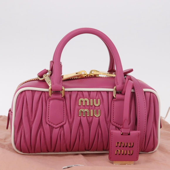 Miu Miu Matelasse Arcadi Small Hand Bag Leather 2way Pink Gold Auth 189560SM