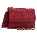 CHANEL Matelasse Chain Shoulder Bag Lamb Skin Red Gold CC Auth 189561-1