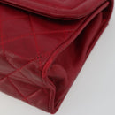CHANEL Matelasse Chain Shoulder Bag Lamb Skin Red Gold CC Auth 189561-8
