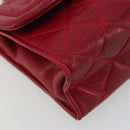 CHANEL Matelasse Chain Shoulder Bag Lamb Skin Red Gold CC Auth 189561-15