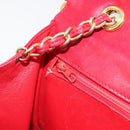 CHANEL Matelasse Chain Shoulder Bag Lamb Skin Red Gold CC Auth 189561-21