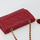 CHANEL Matelasse Chain Shoulder Bag Lamb Skin Red Gold CC Auth 189561-6