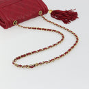 CHANEL Matelasse Chain Shoulder Bag Lamb Skin Red Gold CC Auth 189561-7