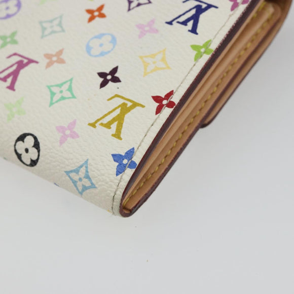 LOUIS VUITTON Multicolor Portefeuille Sarah Wallet White M93532 LV Auth 189570