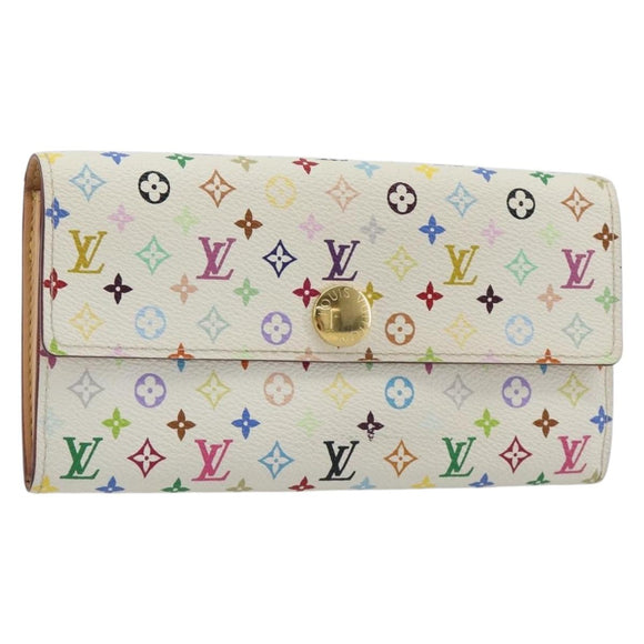 LOUIS VUITTON Multicolor Portefeuille Sarah Wallet White M93532 LV Auth 189570