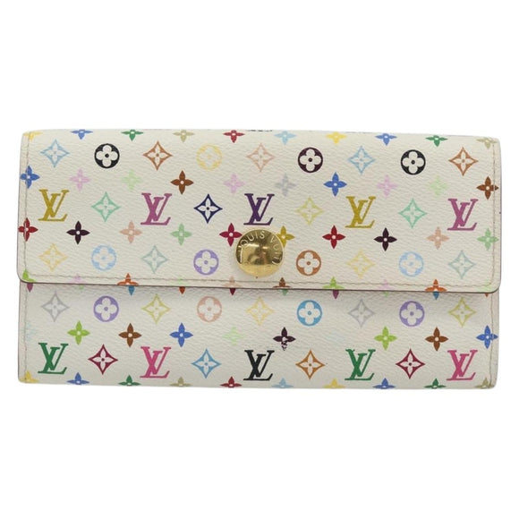 LOUIS VUITTON Multicolor Portefeuille Sarah Wallet White M93532 LV Auth 189570