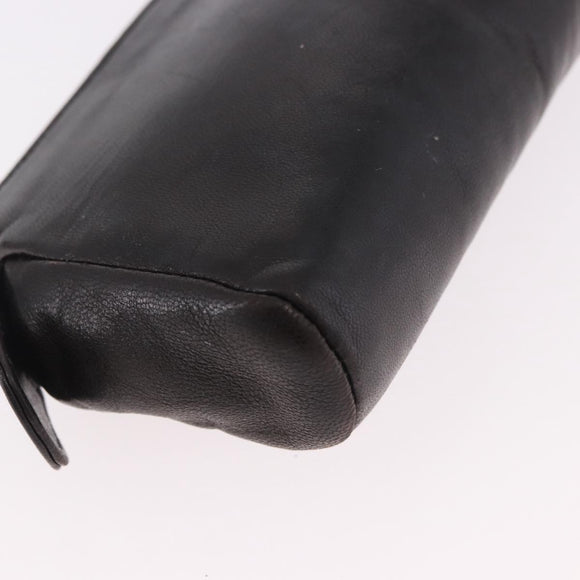 CHANEL COCO Mark Pouch Leather Black Gold CC Auth 189572