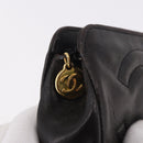CHANEL COCO Mark Pouch Leather Black Gold CC Auth 189572-7