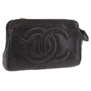 CHANEL COCO Mark Pouch Leather Black Gold CC Auth 189572-1