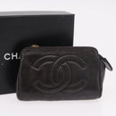 CHANEL COCO Mark Pouch Leather Black Gold CC Auth 189572-12