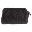 CHANEL COCO Mark Pouch Leather Black Gold CC Auth 189572-13