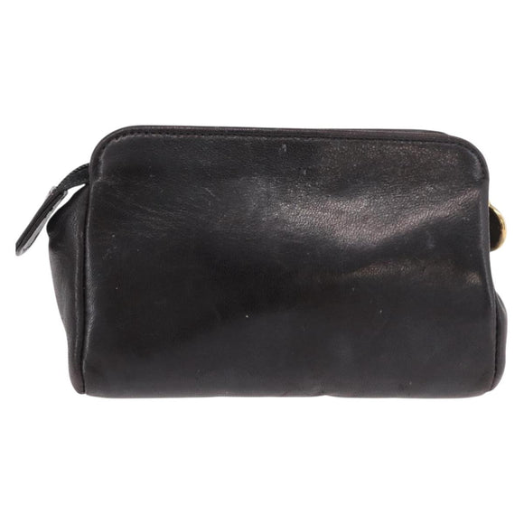 CHANEL COCO Mark Pouch Leather Black Gold CC Auth 189572