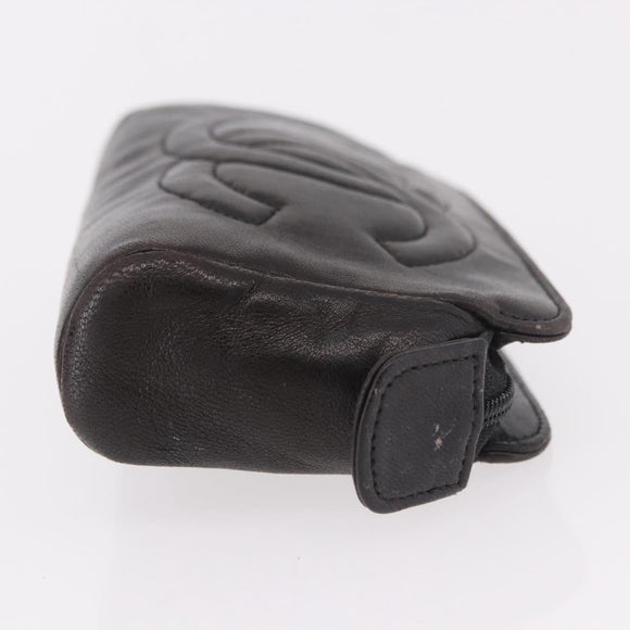 CHANEL COCO Mark Pouch Leather Black Gold CC Auth 189572