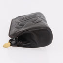 CHANEL COCO Mark Pouch Leather Black Gold CC Auth 189572-4