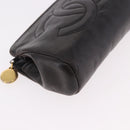 CHANEL COCO Mark Pouch Leather Black Gold CC Auth 189572-14