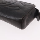 CHANEL COCO Mark Pouch Leather Black Gold CC Auth 189572-15