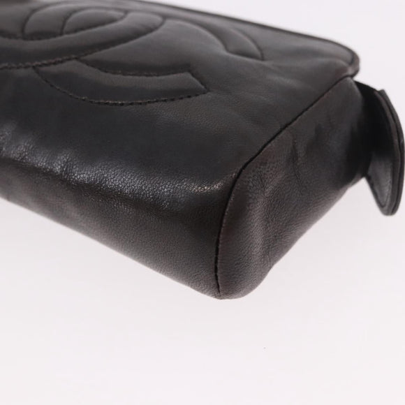 CHANEL COCO Mark Pouch Leather Black Gold CC Auth 189572