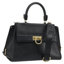 Salvatore Ferragamo Sofia Gancini Hand Bag Leather 2way Black Gold Auth 189582-1