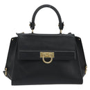 Salvatore Ferragamo Sofia Gancini Hand Bag Leather 2way Black Gold Auth 189582-13