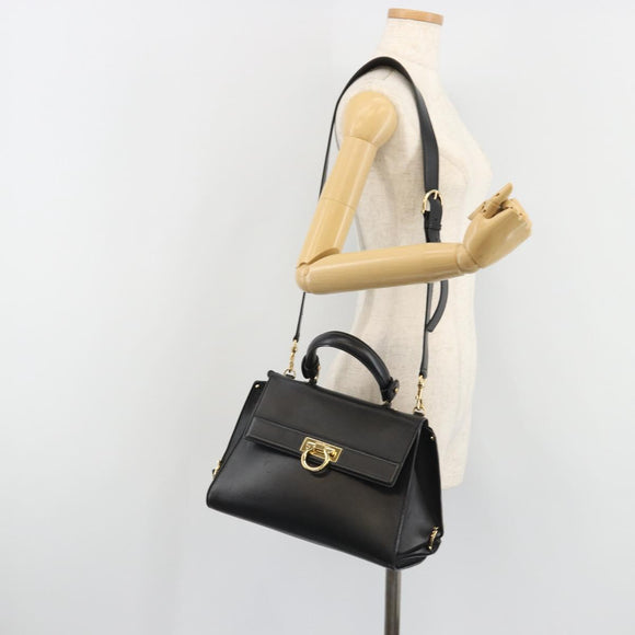 Salvatore Ferragamo Sofia Gancini Hand Bag Leather 2way Black Gold Auth 189582