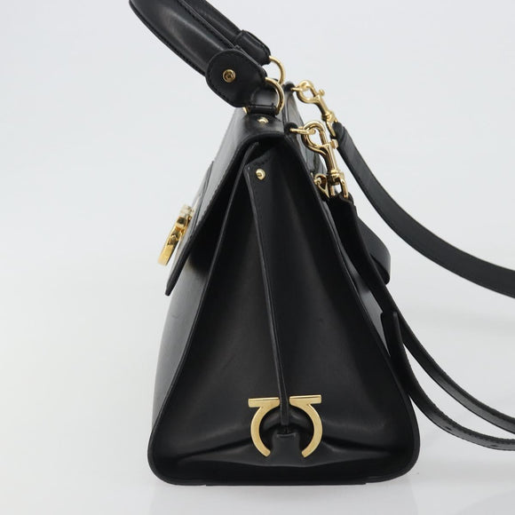 Salvatore Ferragamo Sofia Gancini Hand Bag Leather 2way Black Gold Auth 189582