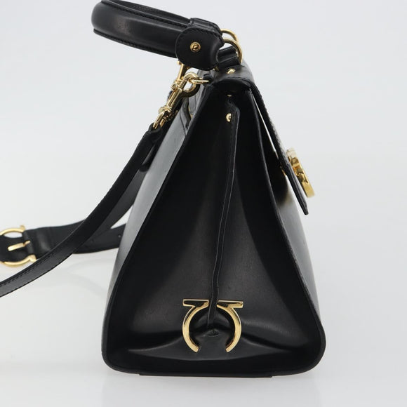 Salvatore Ferragamo Sofia Gancini Hand Bag Leather 2way Black Gold Auth 189582