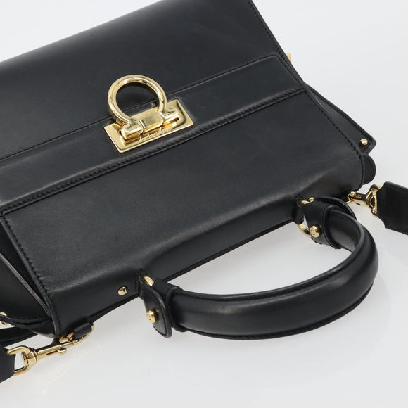 Salvatore Ferragamo Sofia Gancini Hand Bag Leather 2way Black Gold Auth 189582