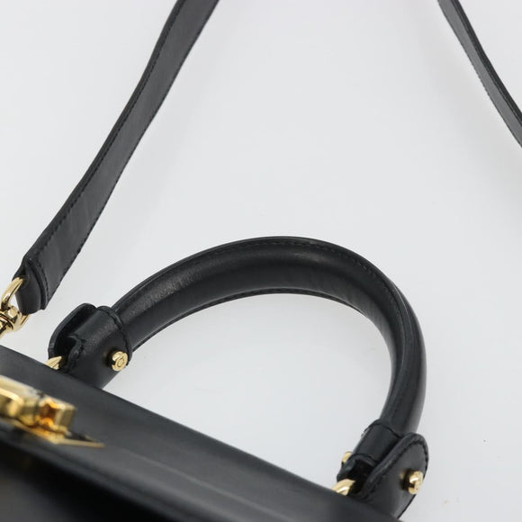 Salvatore Ferragamo Sofia Gancini Hand Bag Leather 2way Black Gold Auth 189582