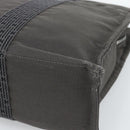 HERMES Her Line MM Hand Bag Canvas Gray Silver Auth 189583-15