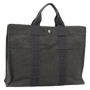 HERMES Her Line MM Hand Bag Canvas Gray Silver Auth 189583-1