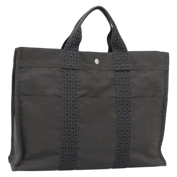 HERMES Her Line MM Hand Bag Canvas Gray Silver Auth 189583
