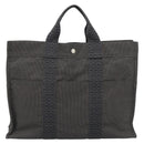 HERMES Her Line MM Hand Bag Canvas Gray Silver Auth 189583-13
