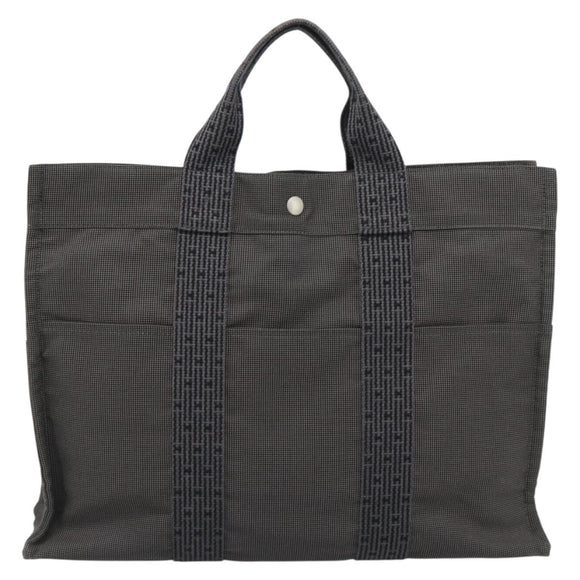 HERMES Her Line MM Hand Bag Canvas Gray Silver Auth 189583