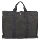 HERMES Her Line MM Hand Bag Canvas Gray Silver Auth 189583-2