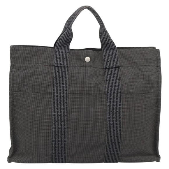 HERMES Her Line MM Hand Bag Canvas Gray Silver Auth 189583