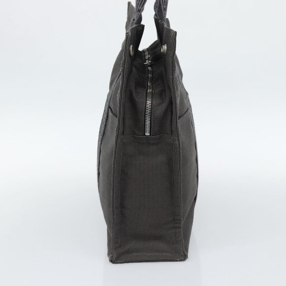 HERMES Her Line MM Hand Bag Canvas Gray Silver Auth 189583