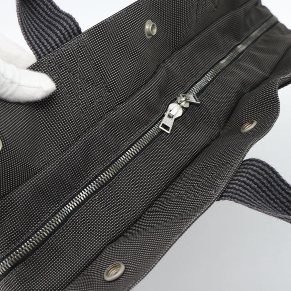 HERMES Her Line MM Hand Bag Canvas Gray Silver Auth 189583