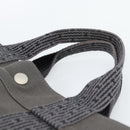 HERMES Her Line MM Hand Bag Canvas Gray Silver Auth 189583-8