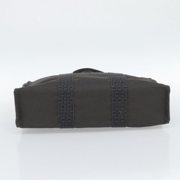 HERMES Her Line MM Hand Bag Canvas Gray Silver Auth 189583