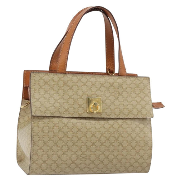 CELINE Macadam Canvas Hand Bag PVC Beige Gold Auth 189587