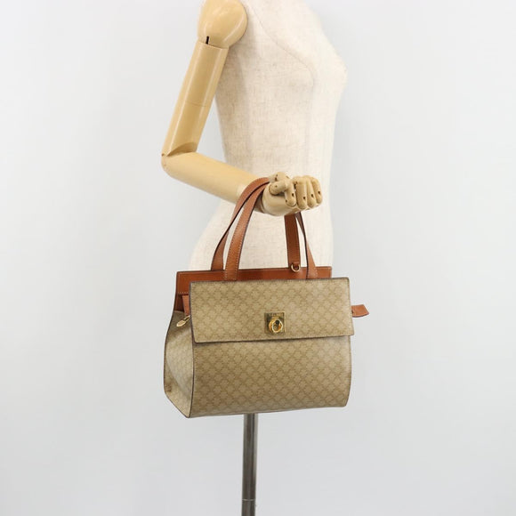 CELINE Macadam Canvas Hand Bag PVC Beige Gold Auth 189587