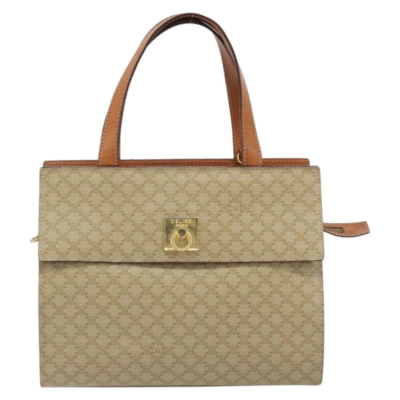 CELINE Macadam Canvas Hand Bag PVC Beige Gold Auth 189587