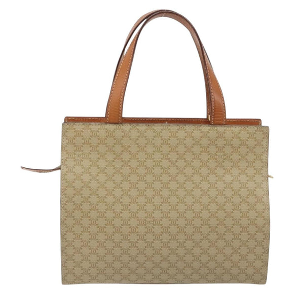 CELINE Macadam Canvas Hand Bag PVC Beige Gold Auth 189587