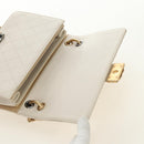 CHANEL Matelasse Shoulder Bag Leather 2way Ivory Gold Silver CC Auth 189588SAV-21