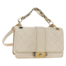 CHANEL Matelasse Shoulder Bag Leather 2way Ivory Gold Silver CC Auth 189588SAV-1
