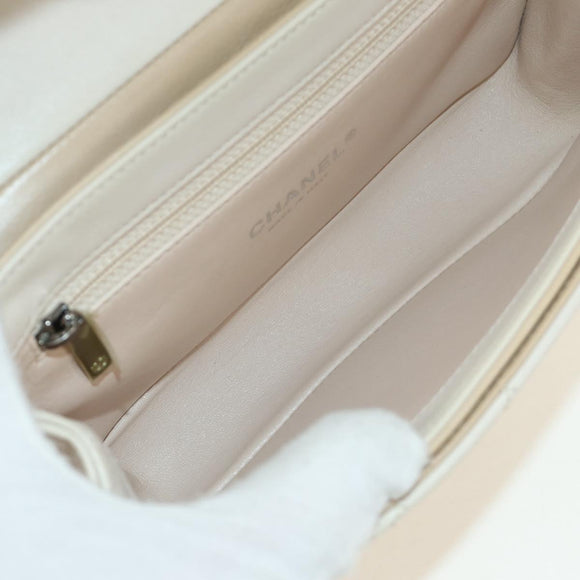 CHANEL Matelasse Shoulder Bag Leather 2way Ivory Gold Silver CC Auth 189588SAV