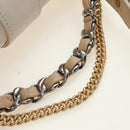 CHANEL Matelasse Shoulder Bag Leather 2way Ivory Gold Silver CC Auth 189588SAV-7