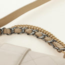 CHANEL Matelasse Shoulder Bag Leather 2way Ivory Gold Silver CC Auth 189588SAV-14